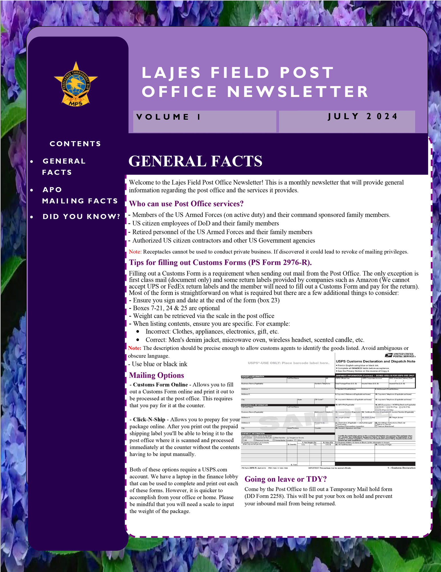 Post Office Newsletter July