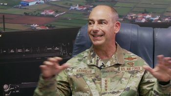 Gen Harrigian and CMSgt Blais at Lajes Cockpit TV Show
